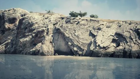 Coastal view of a sand beach with cliffs 库存插图