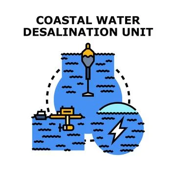 Coastal water desalination unit creating fresh water Stock Illustration