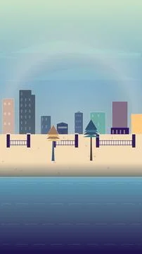 Coastal waterline composition with pebble beach, foam-banded ocean water, and wr Ilustração Stock
