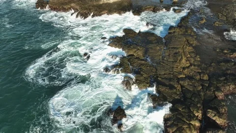 Coastal Wave Pattern and Sea Foam Drone Footage Stock Footage 340123090