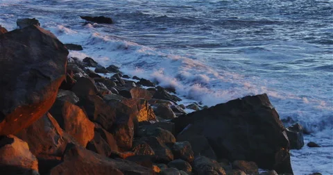 Coastal Waves Crashing on Rocks Stock Footage 45100916