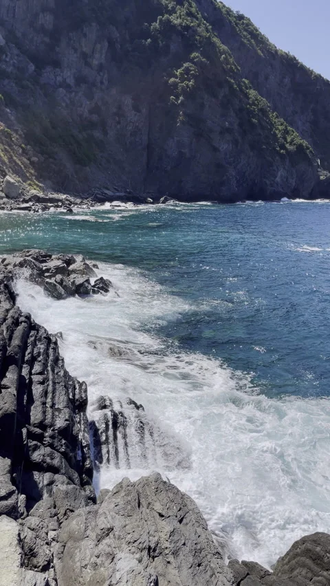 The Coastal Waves Forcefully Crash Against The Rocky Shoreline Stock Footage 281085631
