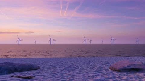 Coastal wind turbines Stock Footage 223610816