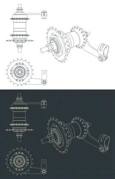Coaster brake hub blueprints Stock-Illustration