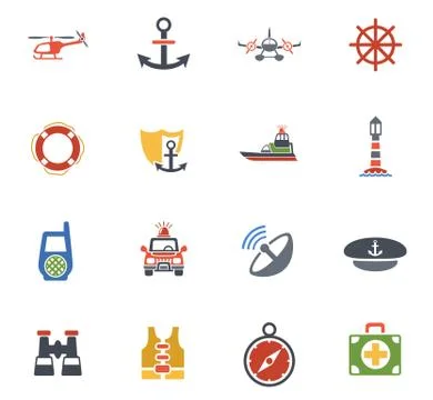 Coastguard icon set Stock Illustration