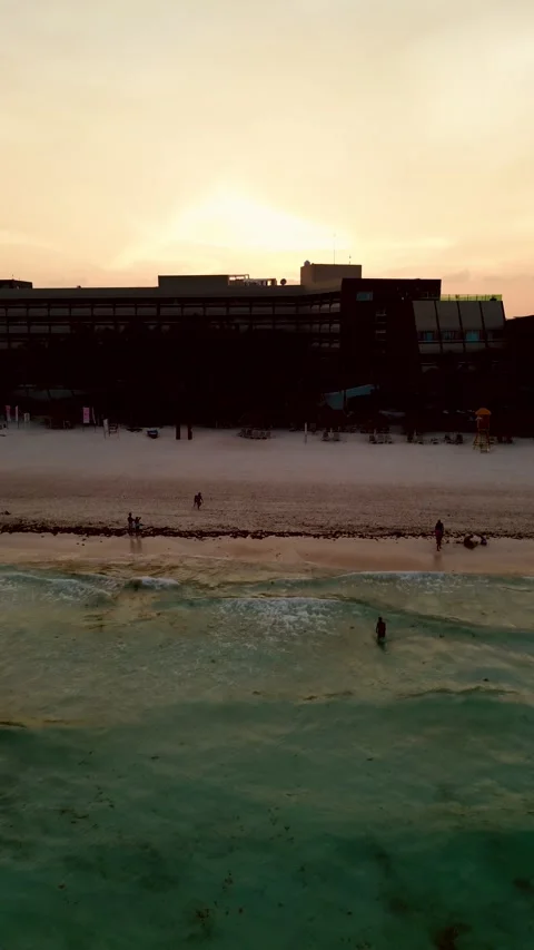 Coastline of Cancun at twilight seen from a drone Stock-Footage 342090345