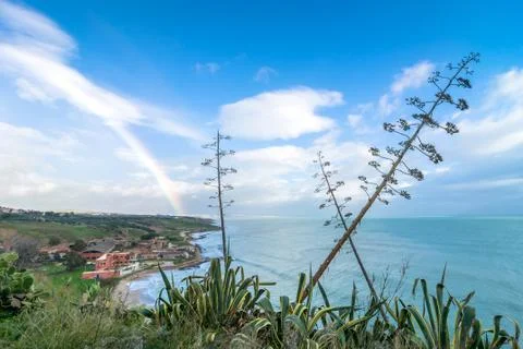 Coastline with dramatic sky in Sciacca, Italy Stock Photos