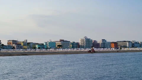 The coastline of an empty beach in Italy during beautiful summer sunset. Stock Footage 157374570