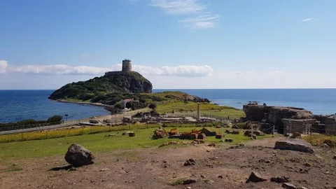 Coastline in front of Nora, Sardinian old town Stock Footage 201779521
