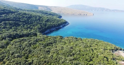 Coastline with large forest and  a hidden secluded beach inside a bay Stock Footage 119520338