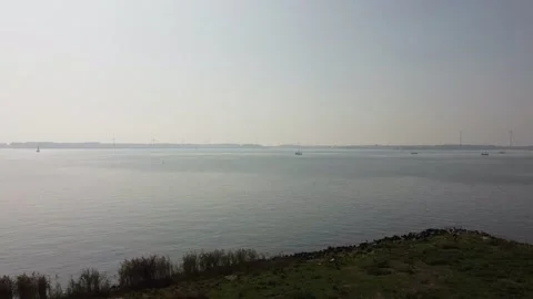 Coastline of large river in the Netherlands. Stock Footage 152051740
