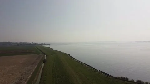 Coastline of large river in the Netherlands. Stock Footage 152051748