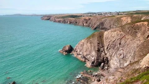 Coastline looking towards Solva and St Davids headland Pembrokeshire Stock Footage 247261279