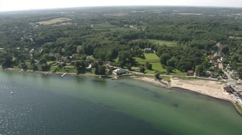Coastline with small marina Stock Footage 22034381