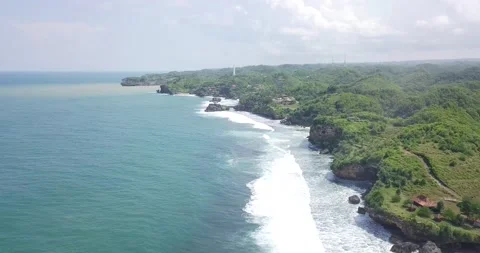 Coastline on the south beach of java island in the morning, yogyakarta, Stock Footage 201472401