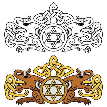 Coat of arms in the Celtic style with the image of the beast. Stock Illustration