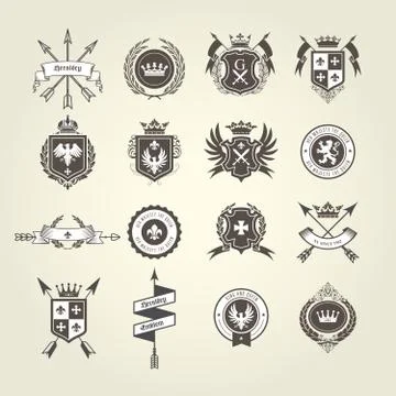 Coat of arms collection - emblems and blazons, heraldic crest with bow arrows Stock Illustration
