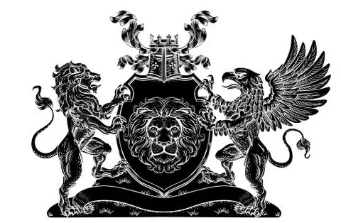 Coat of Arms Crest Griffin Lion Family Shield Seal Stock Illustration