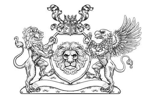 Coat of Arms Crest Griffin Lion Family Shield Seal Stock Illustration