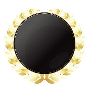 Coat of arms design with black circle and golden laurel branches Stock Illustration