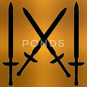 Coat of arms golden cross sword silhouette Stock Illustration