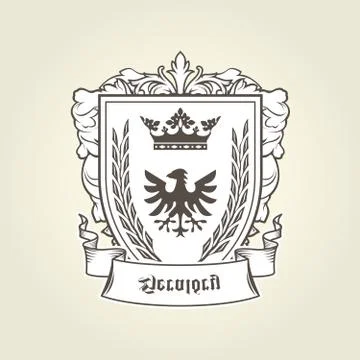 Coat of arms with heraldic eagle on shield, imperial emblem Stock Illustration