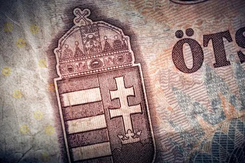 Coat of arms of Hungary on reverse of five hundred of Hungarian Forints Stock Photos
