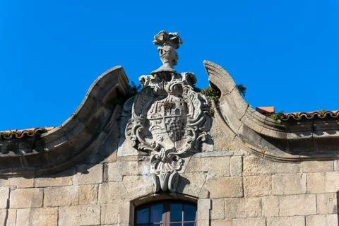 Coat of arms on a Pazo Cornide facade Stock Photos