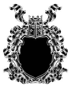 Coat of Arms Scroll Shield Royal Crest Stock Illustration