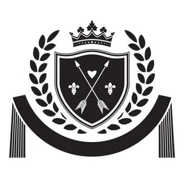 Coat of arms - shield with crown, arrows, laurel wreath at the sides. Stock Illustration