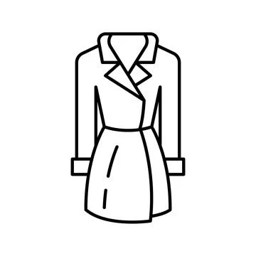 Coat clothes vector icon outline black. EPS 10. Womens trench illustration Stock Illustration