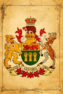 Coat of the provinces of Canada on parchment. In high quality. Stock Illustration