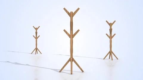 Coat Stands on a Light Reflective Floor. Coat Racks 3D Animation. 4K Stock Footage 306794116
