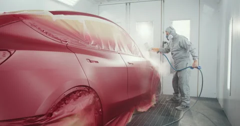 Coating of Car Body Elements with Paints and Varnishes. Automotive Paint Video stock 255620439