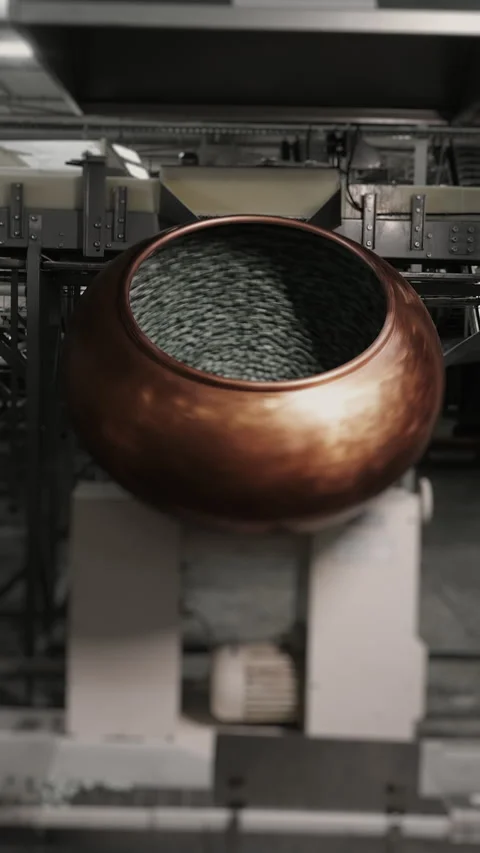 Coating of caramel sweets in a drum at a confectionery factory. Stock Footage 292948503