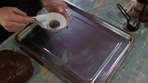 Coating Cookie Dough Ball in Sugar Before Baking Stock Footage 321382230