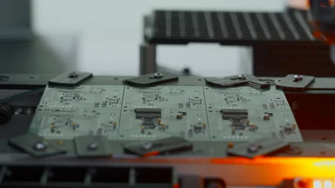 Coating machine for printed circuit board at work. Creative. Close up of 動画素材 261784388