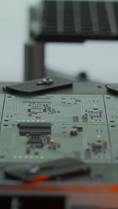 Coating machine for printed circuit board at work. Creative. Close up of Stock Footage 286053094