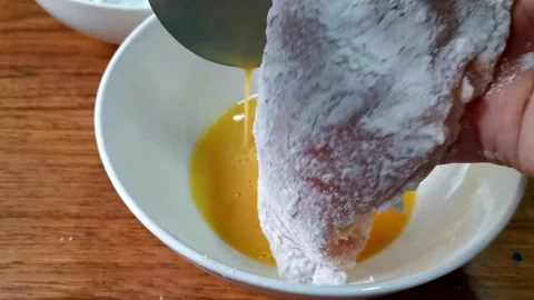 Coating Stuffed Fried Chicken Breast Stock Footage 148402240