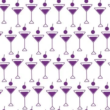 Coattail Martini glasses Seamless Pattern Trendy Monochrome violet Bartender Day Stock Illustration