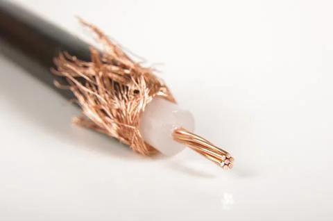 Coaxial cable macro close up isolated on the white background Foto stock