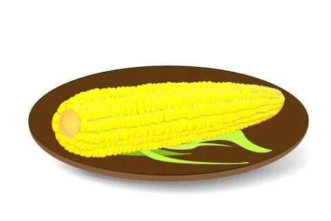 The cob corn on the plate. Vector illustration Stock Illustration