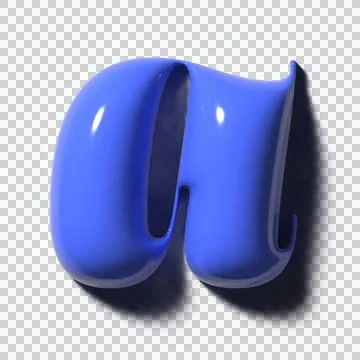 Cobalt-blue 3D m-shape is floating on transparent canvas, showing specular Stock Illustration