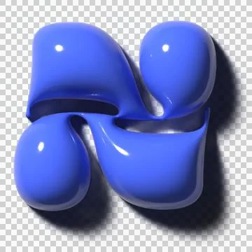 Cobalt-blue glossy 3D form is floating on transparent plane showing four lobes, Stock Illustration