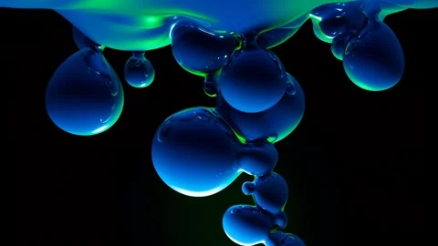 Cobalt bubbles float on black with emerald sheen Stock Footage 317071055