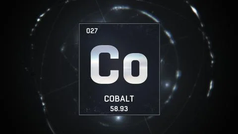 Cobalt as Element 27 of the Periodic Table 3D illustration on silver background Stock Illustration