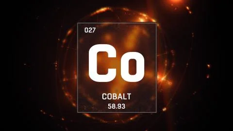 Cobalt as Element 27 of the Periodic Table 3D illustration on orange background Stock Illustration