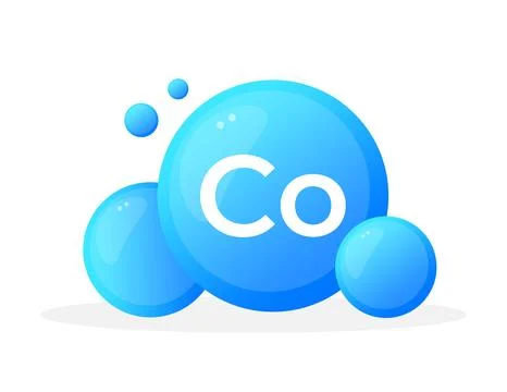 Cobalt element Co representation with glossy blue spheres for scientific 스톡 일러스트