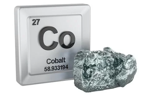 Cobalt element periodic table tile with Co sample. 3d rendering Illustrazione stock