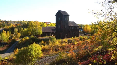 Cobalt Right of Way Mine Headframe Site 9 and Railway Stock-Footage 232879387